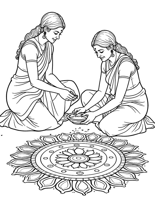 Making diwali rangoli coloring page